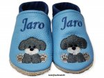 Lederpuschen hellblau-jeansblau mit Namen jeansblau Hund lederpuschenstube